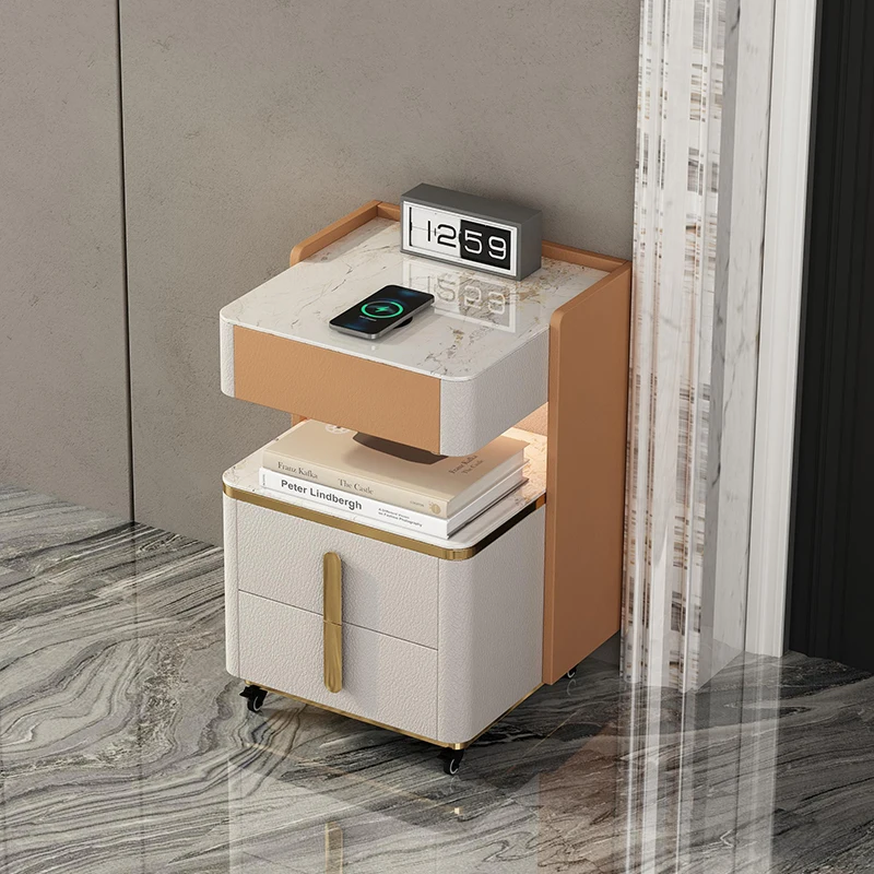 Bedroom Charging Station Nightstands Modern Storage Space Saving Bedsides Table Smart Drawers Comodino Camera Letto Furniture