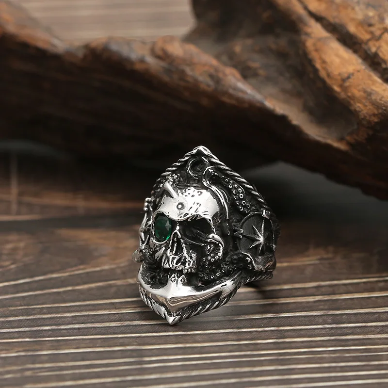 

S925 sterling silver dark style skull ring set with diamonds personalized index finger ring men's punk style ring trendy hip-hop