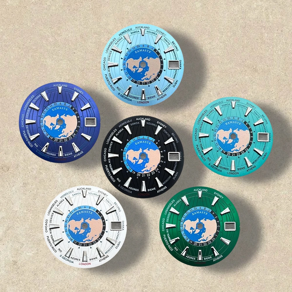 

28.5mm S Logo World Map Dial Fit NH35/NH36/4R/7S Japanese Automatic Movement Green Luminous Watch Modification Accessories