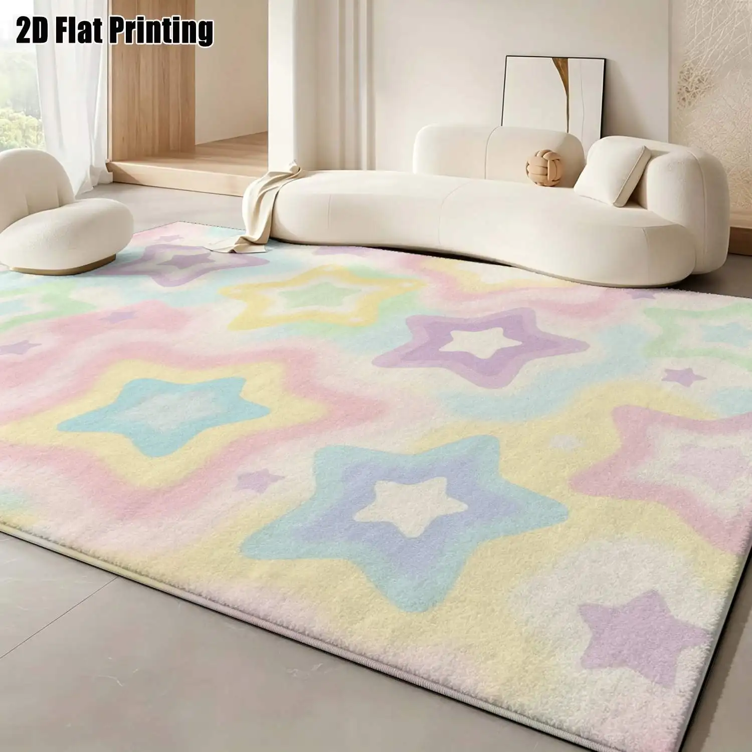 1Pc 2D Printed Macaron Star Pattern Nordic/Instagram Modern Simple Geometric Carpet, Home Decor, Multi-Size, Machine Washable, for Entrance, Dining Room, Foyer, Bedroom, Living Room