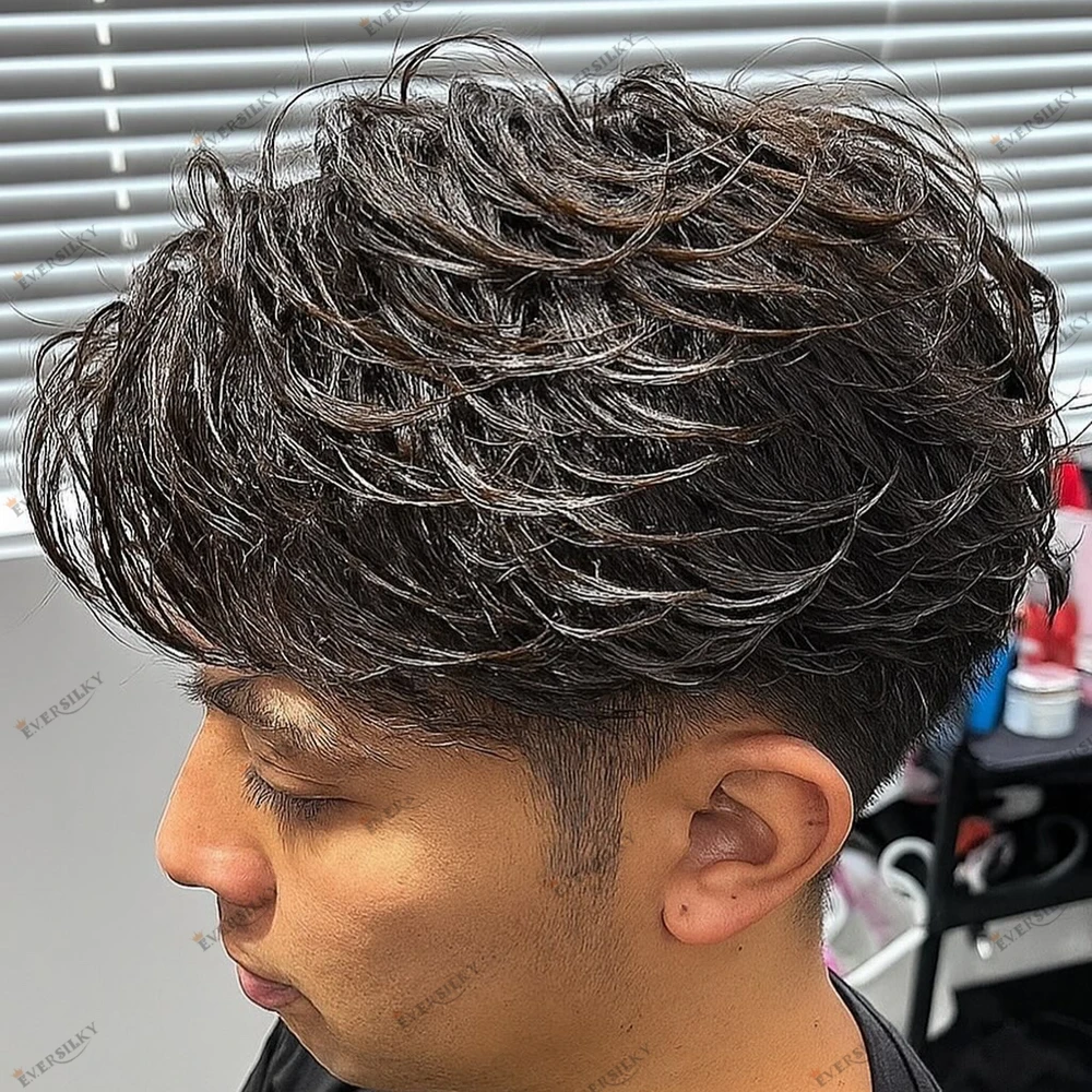 شعر بشري ذو مظهر طبيعي للرجال شعر مستعار لتساقط الشعر للرجال 0.06 مللي متر 0.1 مللي متر قاعدة الجلد خط الشعر الطبيعي شعر مستعار للرجال Vloop حقن PU