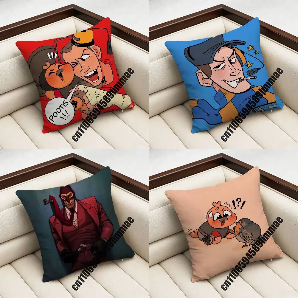 

For Scout Pyro Spy Sniper T-Team Fortress TF2 Throw Pillow Case Sham 45x45cm 40x40cm Square Car Pillowcase Pad Cushion Cover