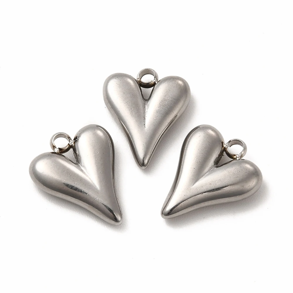 20Pcs 304 Stainless Steel Heart Charm Pendants or DIY Handmade Jewelry Making Earrings Necklace Accessories 15x12x3.5mm