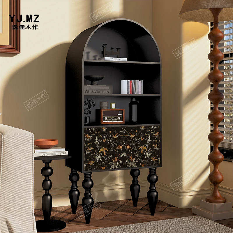 Libreria in legno massello con armadietto decorativo francese retrò con fiori e uccelli, soggiorno, corridoio, corridoio