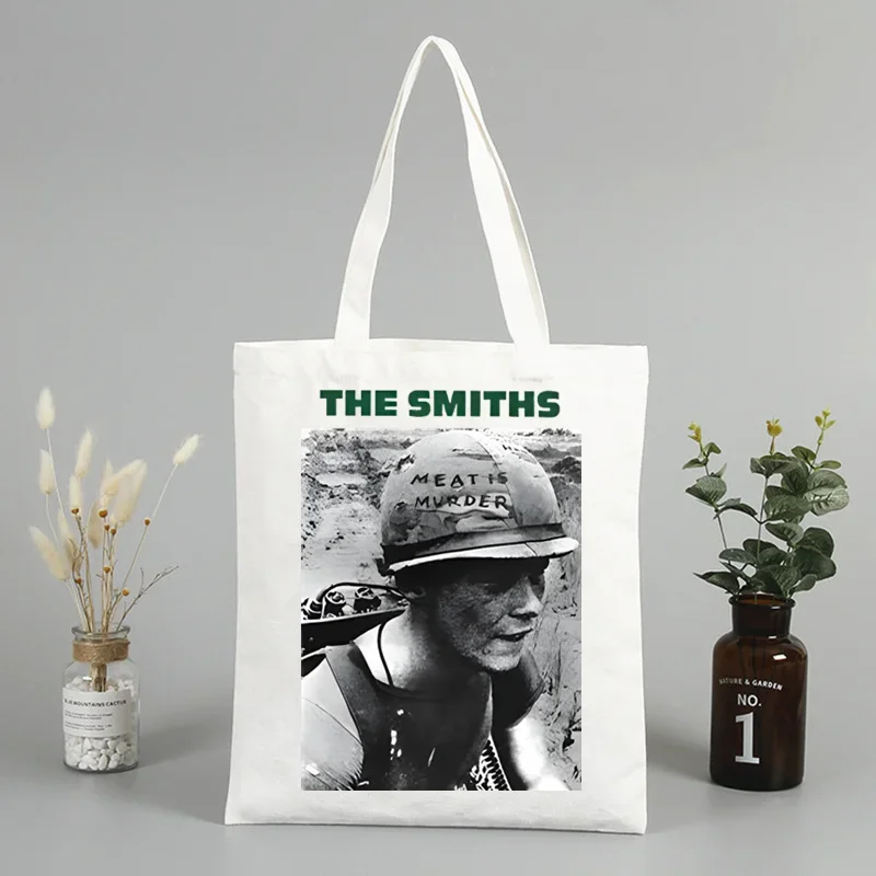 The Smiths Shopping Bag Print Original Design Morrissey 1980\'s Rock White Bag Unisex Fashion Travel The Queen Is Dead Canvas Bag