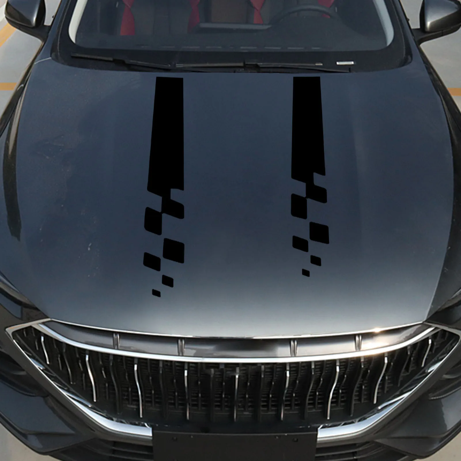

2pcs Car Stickers Pvc Checkered Stripe Decals For Car Hood Body Side Doors Self Adhesive Removable Vehicle Decoration Scratch