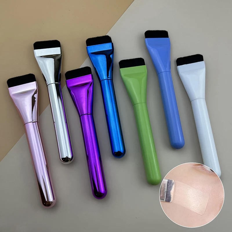 1 brocha de maquillaje de cabeza plana, ligera, recta, multicolor, sin rastro, corrector, mango de tubo de aluminio, cepillo para máscara Facial, herramientas de maquillaje