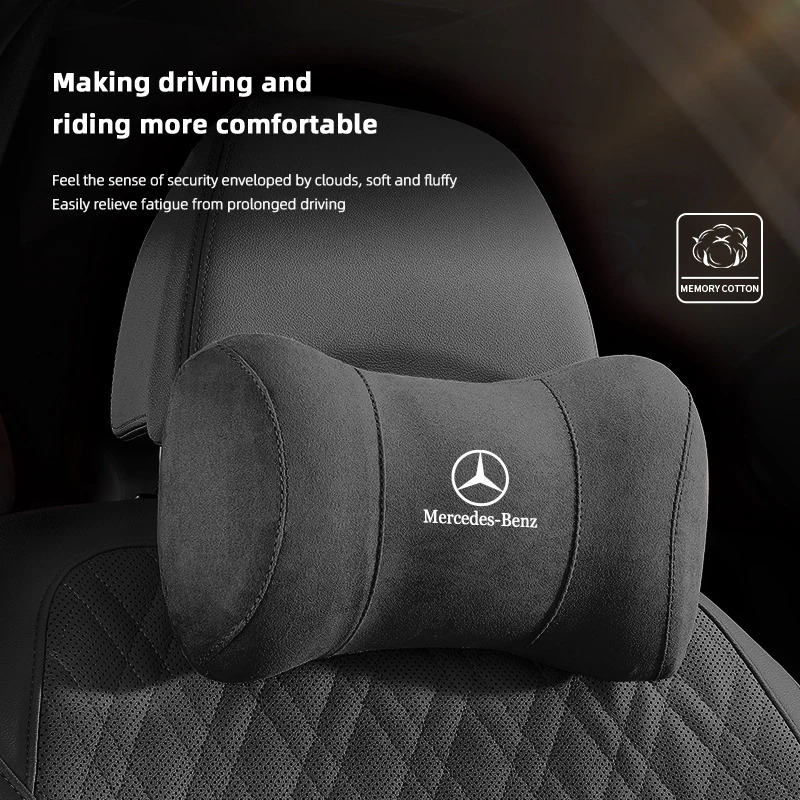 Car Suede Headrest Seat Neck Pillow Head Support For Mercedes Benz AMG GLE GLS CLS GLC CLA GLA GLK ML C197 R231 W167 W247 W246