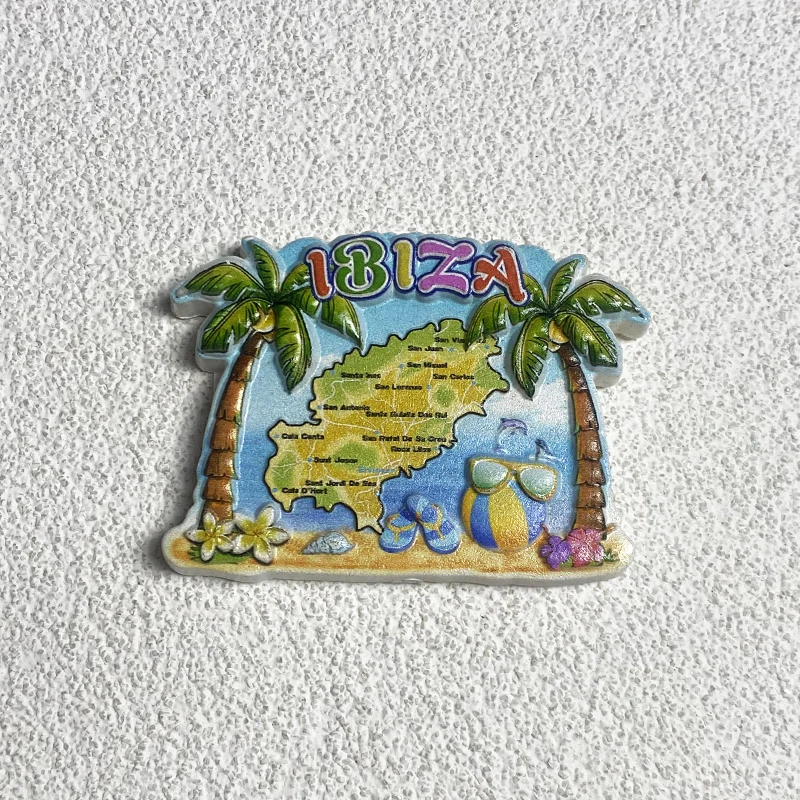 Ibiza, recuerdos de viaje, artículos de decoración del hogar, colección de manualidades, regalos, playa, árbol de coco, imán estéreo 3D para refrigerador