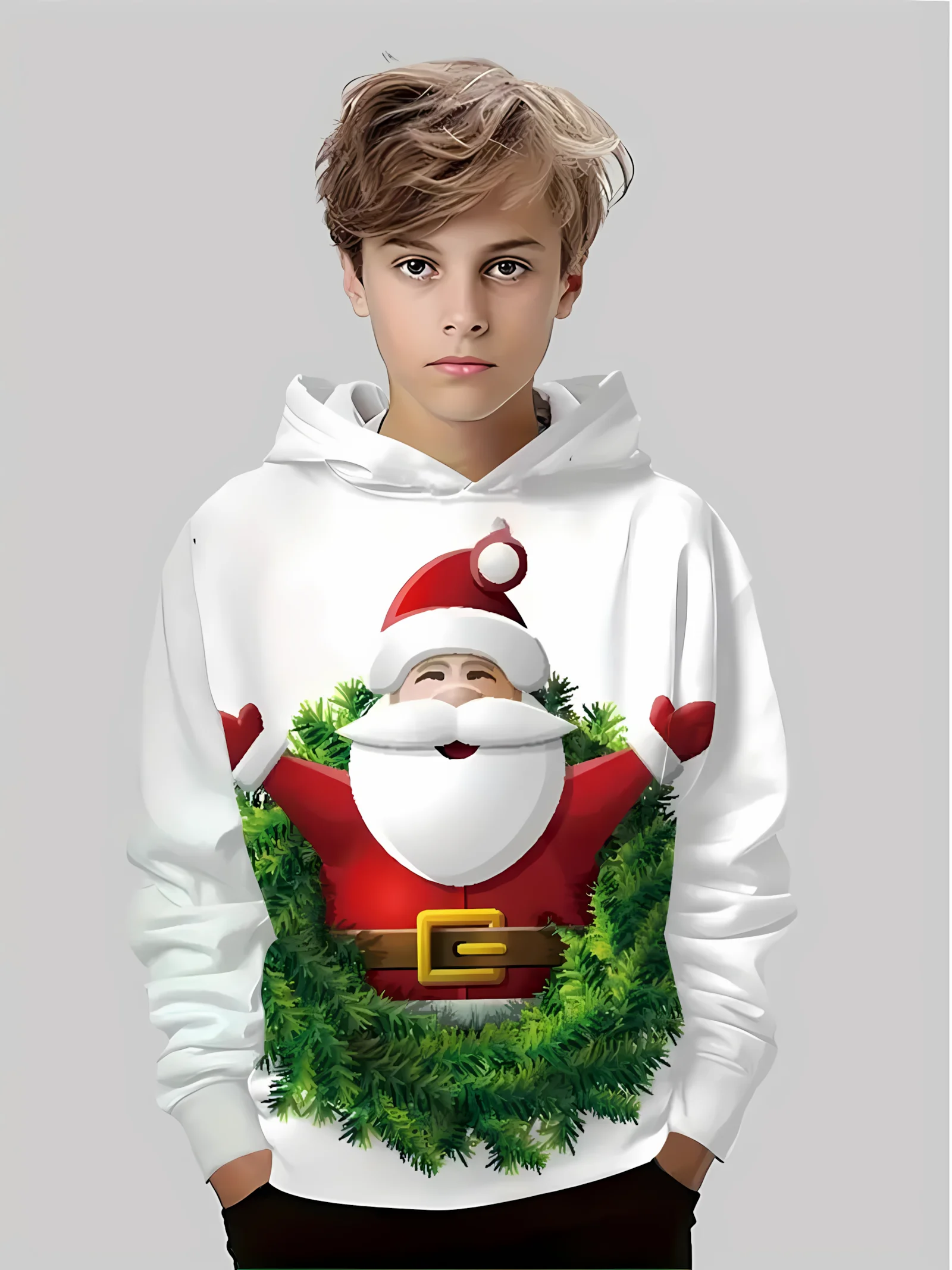 

Новая осенняя удобная детская толстовка 2025 года с 3D мультяшным принтом Санта-Клауса и модной повседневной детской спортивной одеждой.