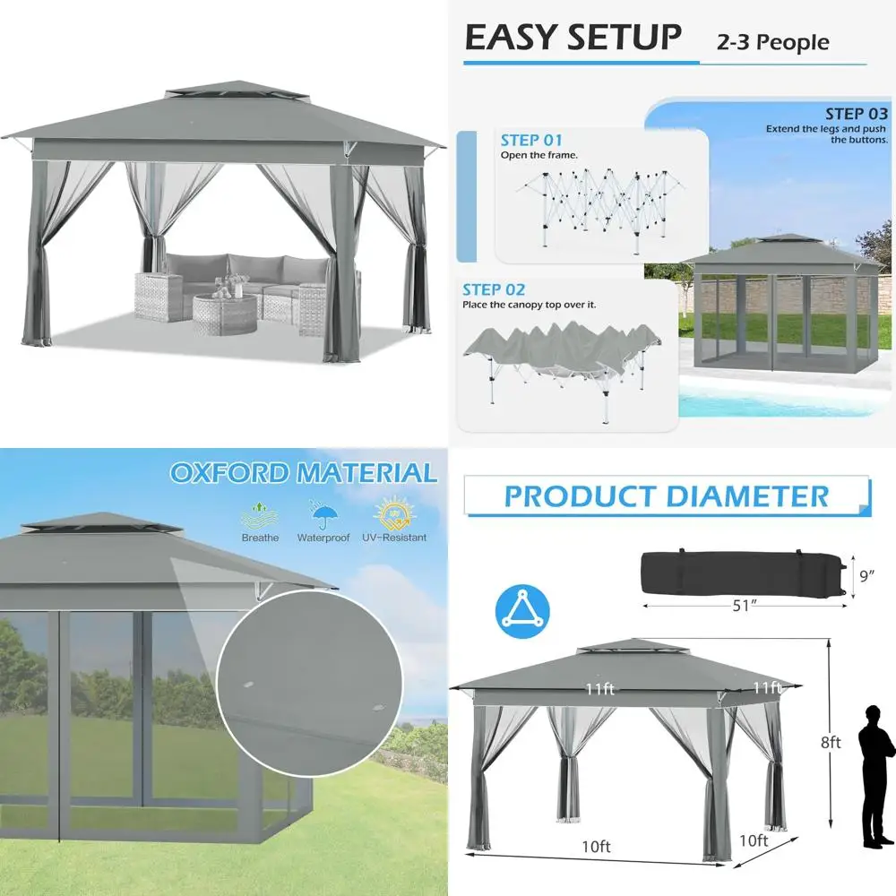 

Instant Pop-Up Canopy Tent with Mosquito Netting, Waterproof and UV Protection, Ideal for Outdoor Patio Parties, Easy Setup with