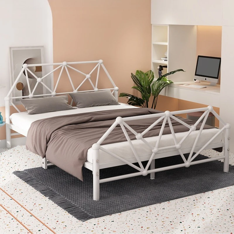 apartment simple iron bed reinforcement pink adult double bed frame 1.8 meters stable letto contenitore matrimoniale furniture