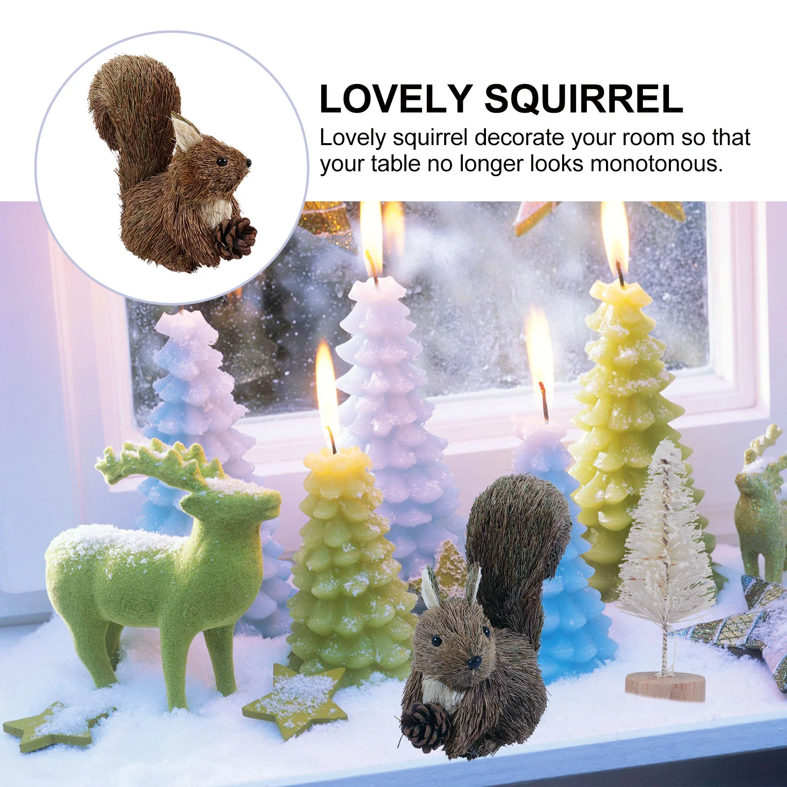 Little Squirrel Landscape Ornament Christmas Straw Figure Halloween Outdoor Decorations Figurines Xmas Child Tree