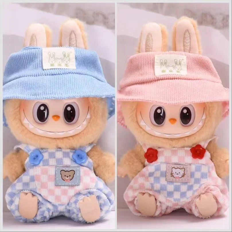 

17cm Mini Plush Doll'S Clothes Outfit Accessories For Korea Kpop Exo Labubu II Idol Dolls Sitting Party Plaid overalls Clothing