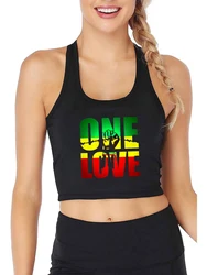 Nowy jedna miłość Jamaica wakacje Reggae projekt muzyczny krótki Top damski moda uliczna seksowne oddychające Tank Slim Fit topy