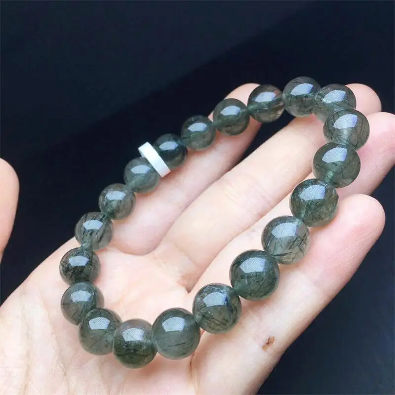 

10MM Natural Green Hair Quartz Bracelet Women Men Cool Chakra Bead Reiki Energy Stretch Wrist Jewelry Gift 1PCS