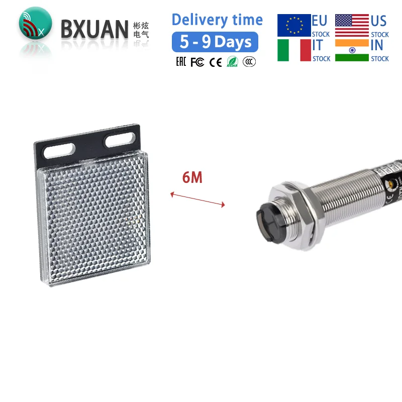 Sensor de interruptor fotoelétrico de reflexão difusa de metal M18 NPN PNP DC12-24V AC90 ~ 250V distância de detecção 10cm ajustável NO/NC