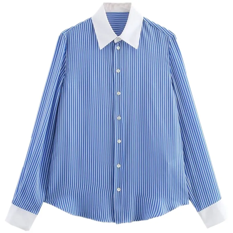 Csa de Manga Larga a Rayas con Bloques de Color de Diseño para Mujer, Primavera 2025, E, Hoada, de Primera Calida...