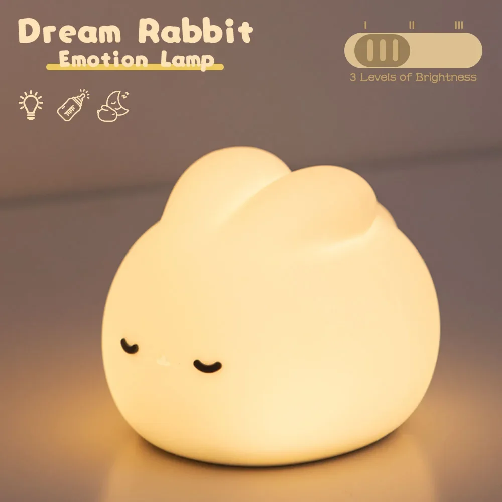 

Night Light Bunny Touch Lights Cute Room Decor LED Dimming Atmosphere Rechargeable Baby Bedside Table Lamp for Kid Gift