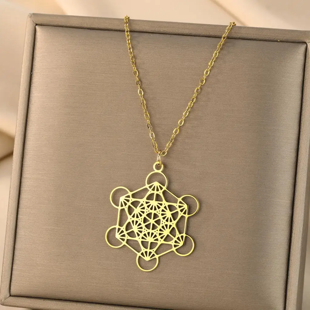 Cxwind Laser Carved Exquisite Fashion Necklace Metatron Necklace - Sacred Geometry Jewelry Metatron Cube Pendant Christmas Gift