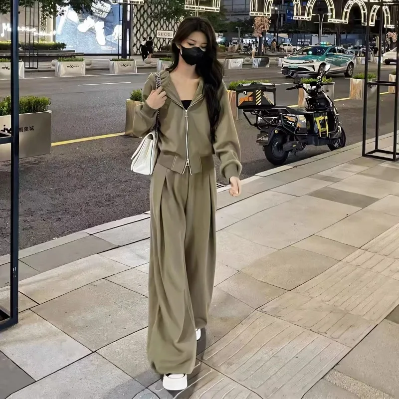 

Новинка весны и осени 202, повседневный спортивный костюм с капюшоном, женский утягивающий брюки-клеш с высокой талией, костюм из двух предметов