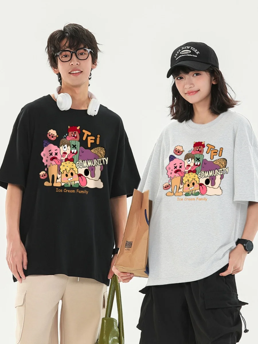 Hot Rat Ice Cream Pattern Couple clothes Summer 2024 New Fashion Casual Cotton T-Shirt