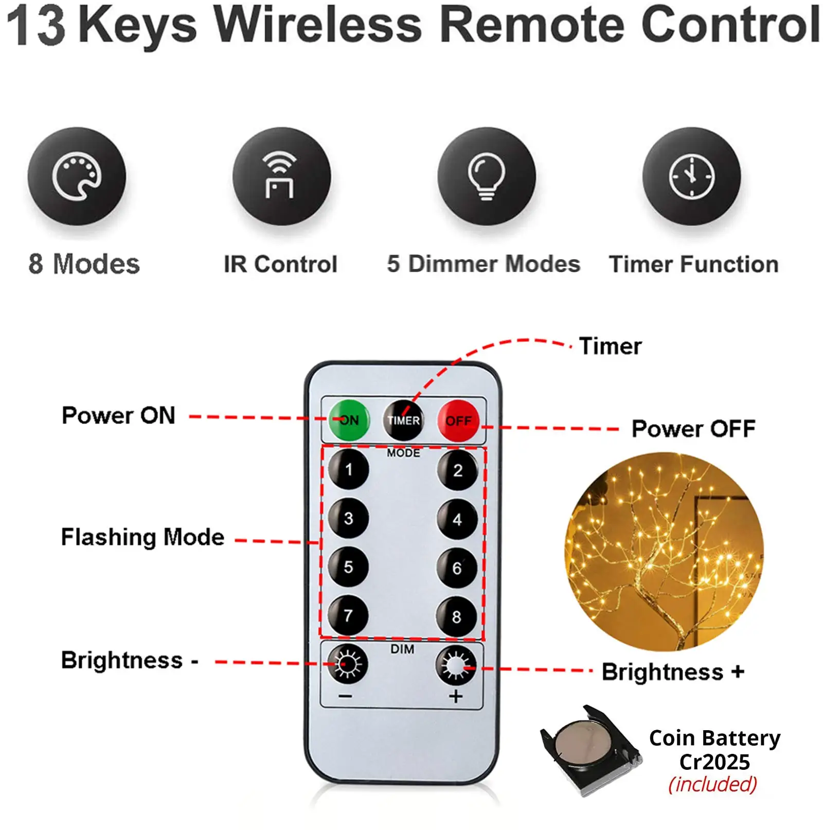 Imagem -03 - Fada Sparkly Árvore Abajur Controle Remoto Usb e 3aa Alimentado Bonsai Faça Você Mesmo Árvore de Luz Artificial Quarto Desktop Night Light 108led