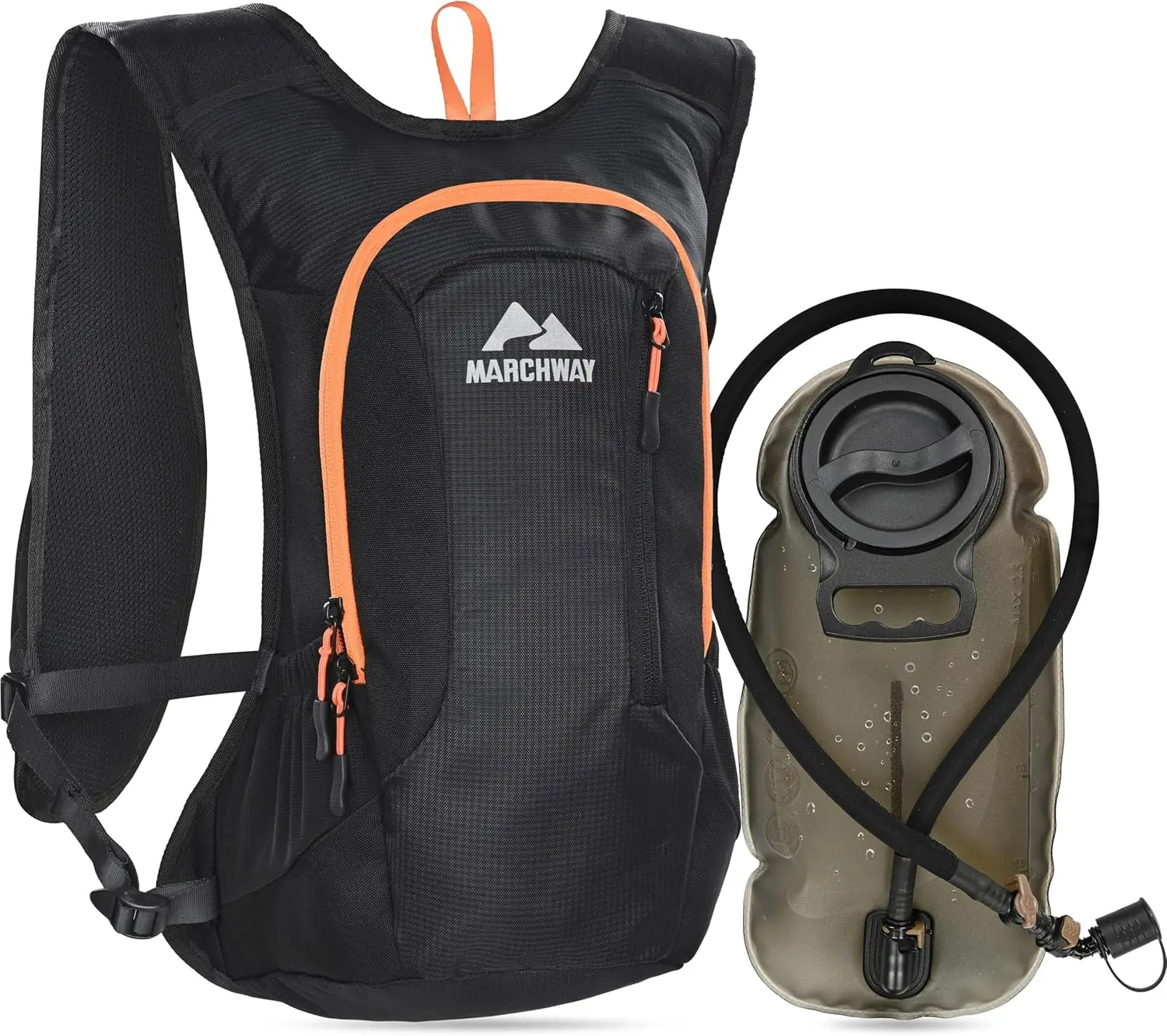

Lightweight Hydration Backpack with Vest Style Straps & 2.5L Bladder, Multi-Pocket Pack for Hiking, Cycling, Running, Travel