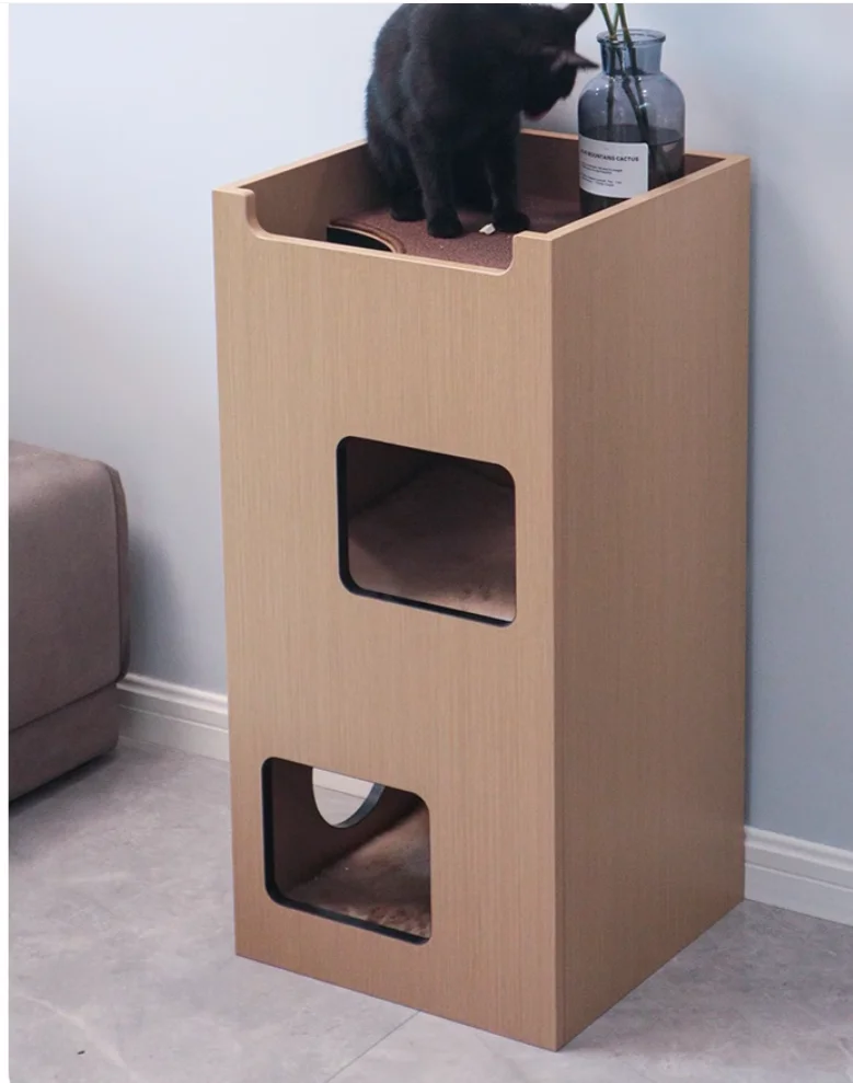 Solid wood cat nest three-storey semi-enclosed domestic cat villa indoor and outdoor cat cabinet house for four seasons