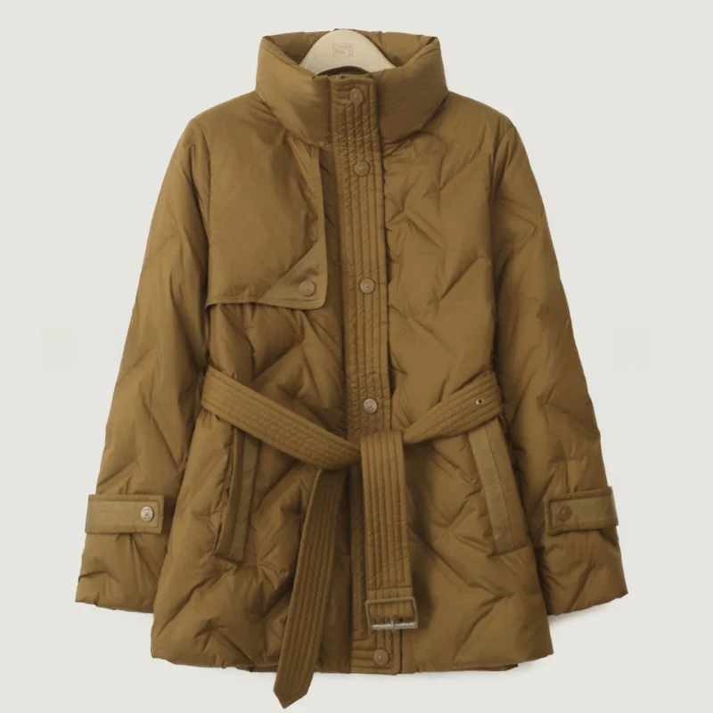 

Women's Mid-Length down Jacket White Goose down Loose Fit Fashionable Stand Collar Winter Coat Warm Outerwear Korean Style