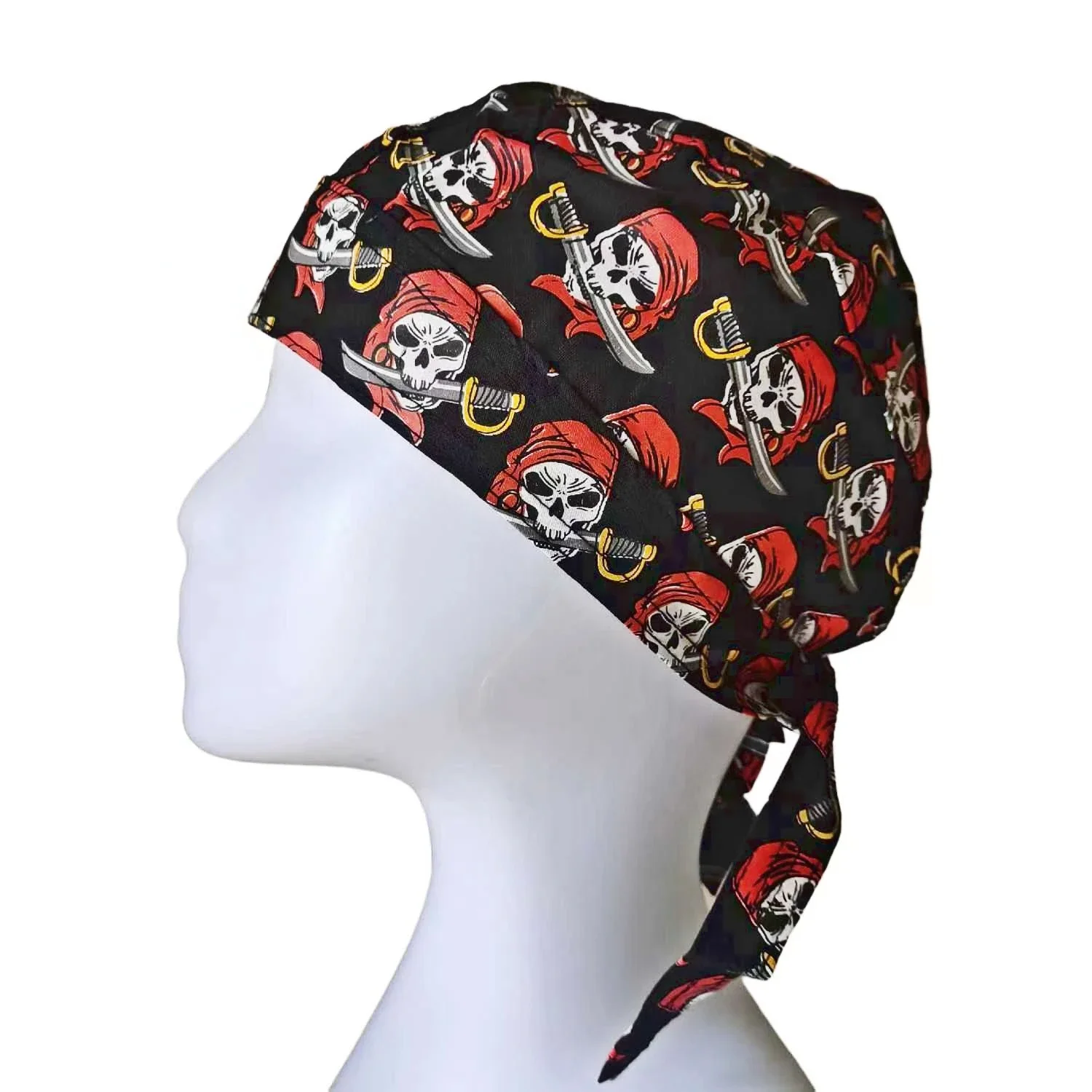 Gorro de pirata con estampado de calavera para hombre, gorro de algodón para montar en bicicleta, pañuelo para la cabeza para bailar al aire libre, novedad