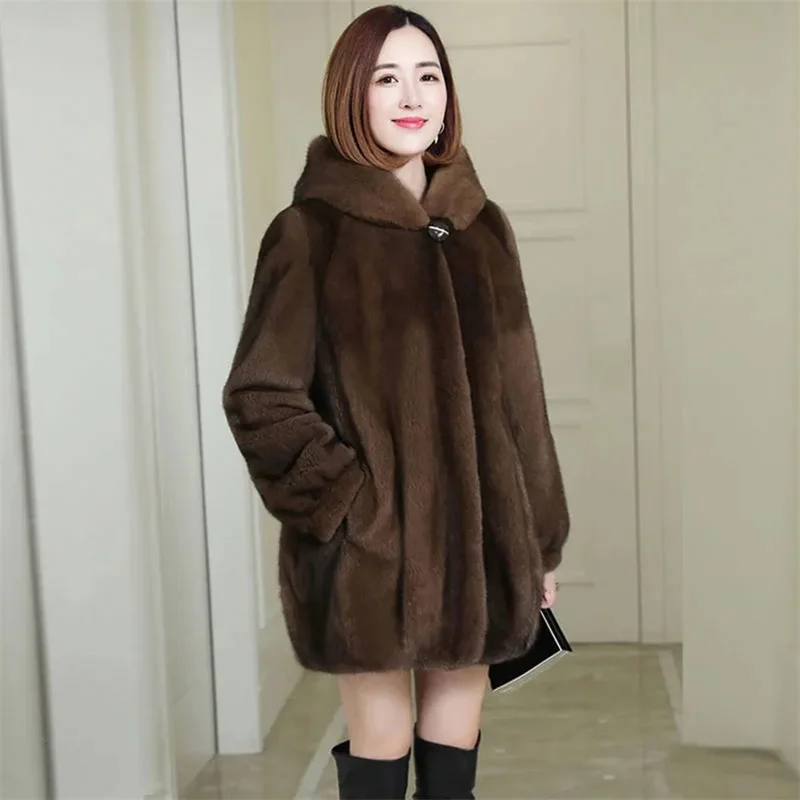 

Winter Haining New Imitation Mink Velvet Fur Coat Female Hooded Mid-length Thick Mink Coat Korean Loose Fashion JJ176