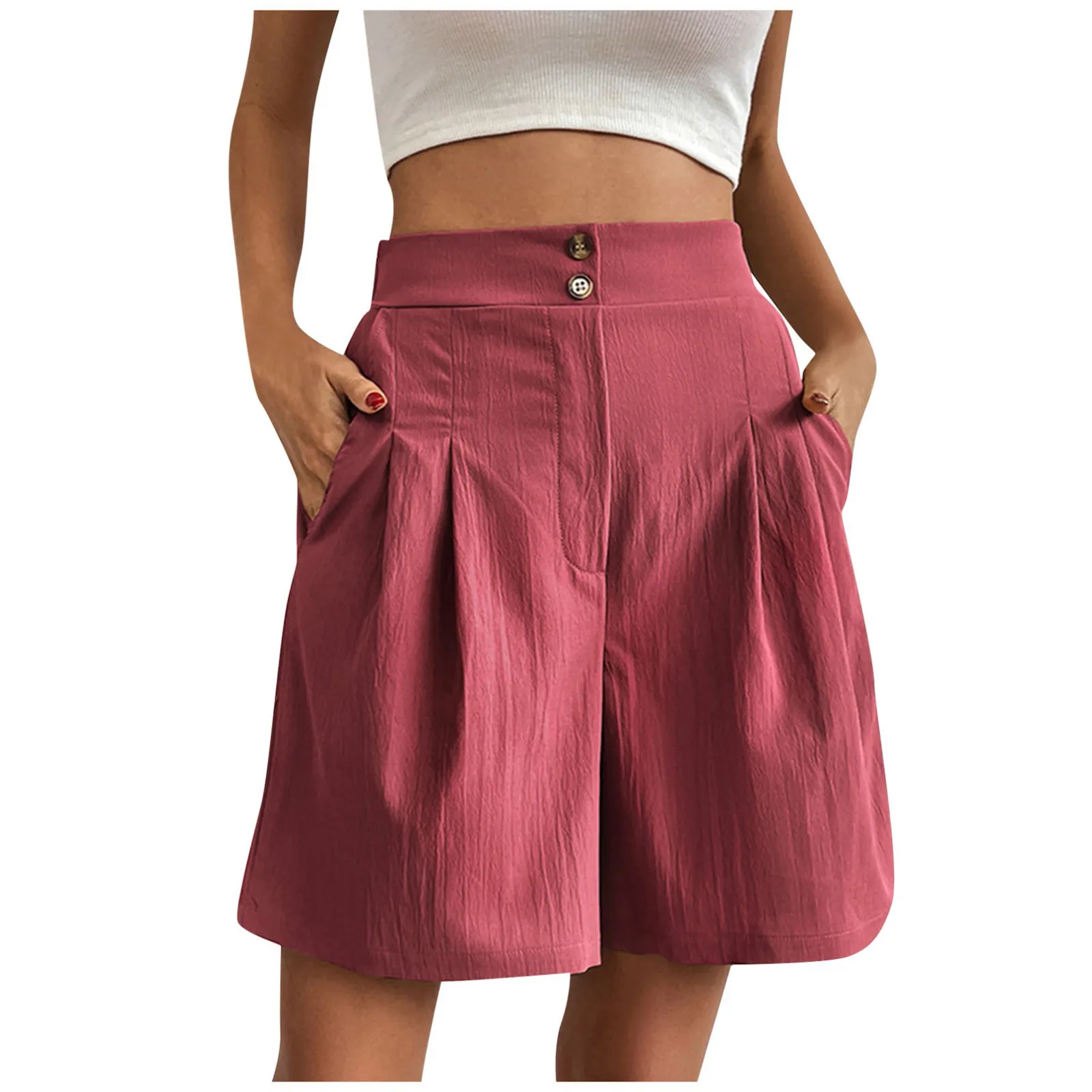 Shorts de perna larga de cintura alta feminino, vintage, casual, reto, feminino, plus size, marrom, primavera, verão, novo, 2022