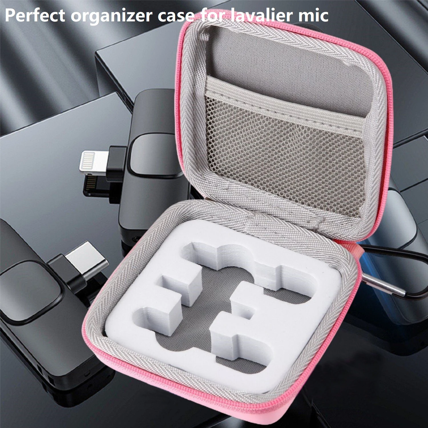 Estuche de transporte de viaje rosa para micrófono Lavalier inalámbrico Mini micrófono Collar micrófono BOYA micrófono K9 WM189 micrófonos inalámbricos