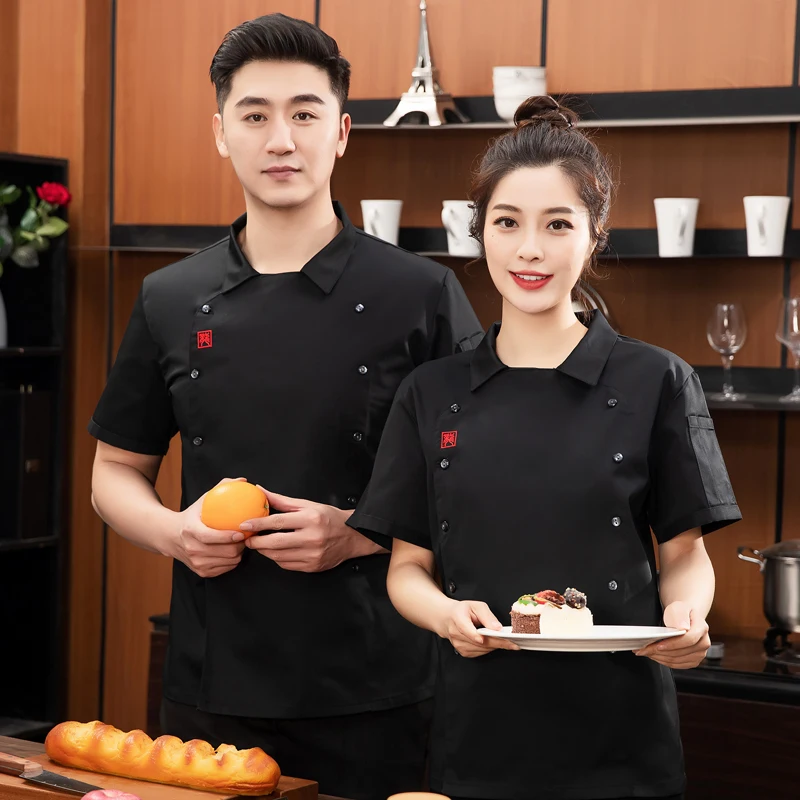 

Chef Overalls Summer Short Sleeve Baking Cake Dining Kitchen West Point Back Kitchen Men and Women Chef Uniform Workwear Uniform