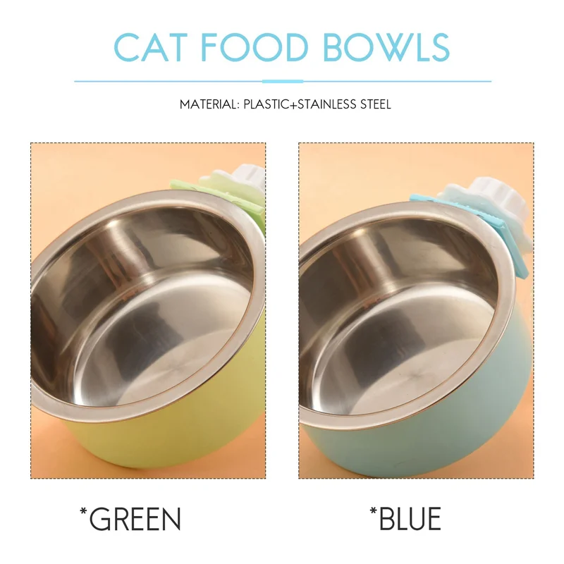

2 Pieces Crate Dog Bowl, Removable Stainless Steel Pet Kennel Hanging Food Water Feeder Bowl Cage Coop Cup With Spoon-Y78A