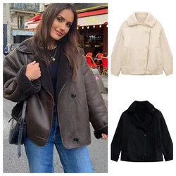 Woman Thick Faux Leather Jackets for Women Autumn Winter Warm Wool Blends Coats Demi-season Plush Jacket Outerwear
