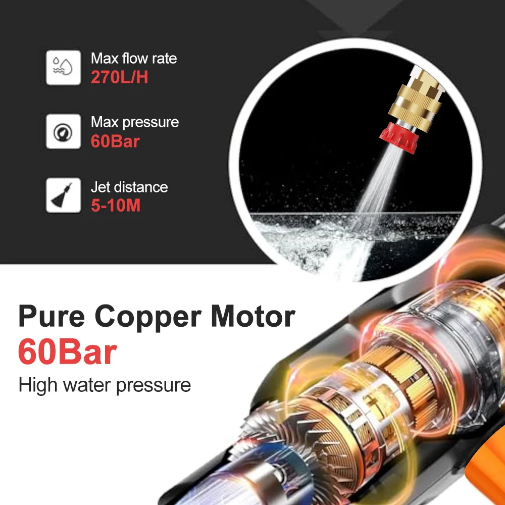 High Pressure Car Wash Washer Gun Long Water Pipe Adjustable For Makita 18V Battery High Pressure Water Gun ortable Car Washing