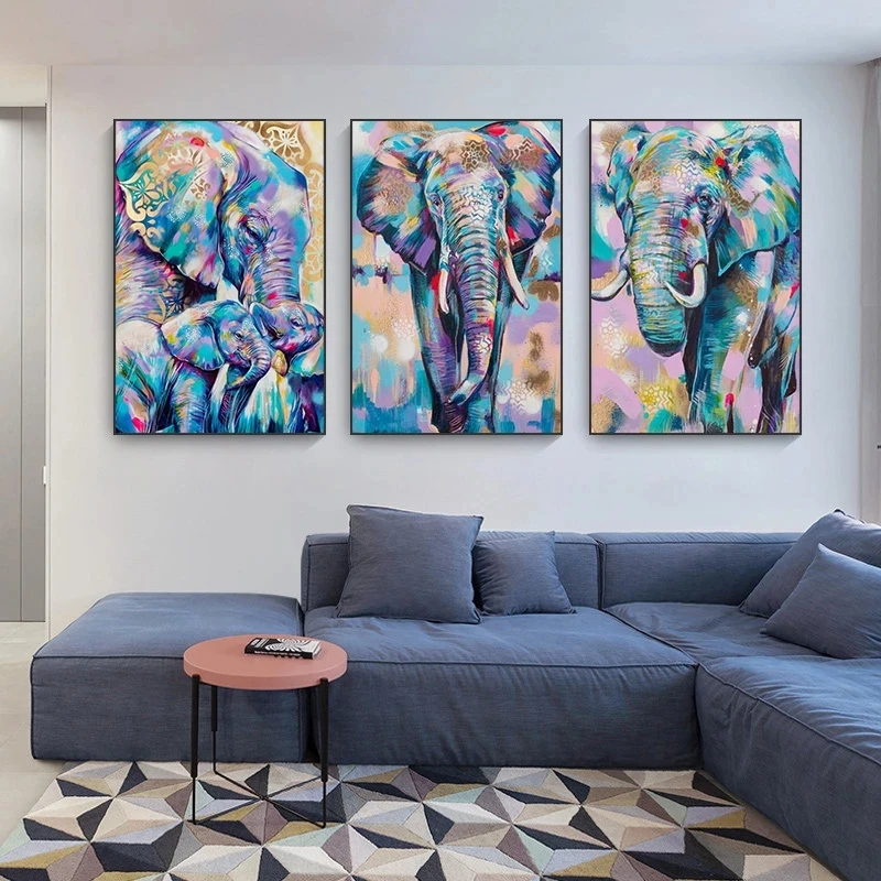 3pcs Cute Elephant Posters and Prints Canvas Painting Abstract Animal Wall Art Picture for Living Room Home Decoration No Frame