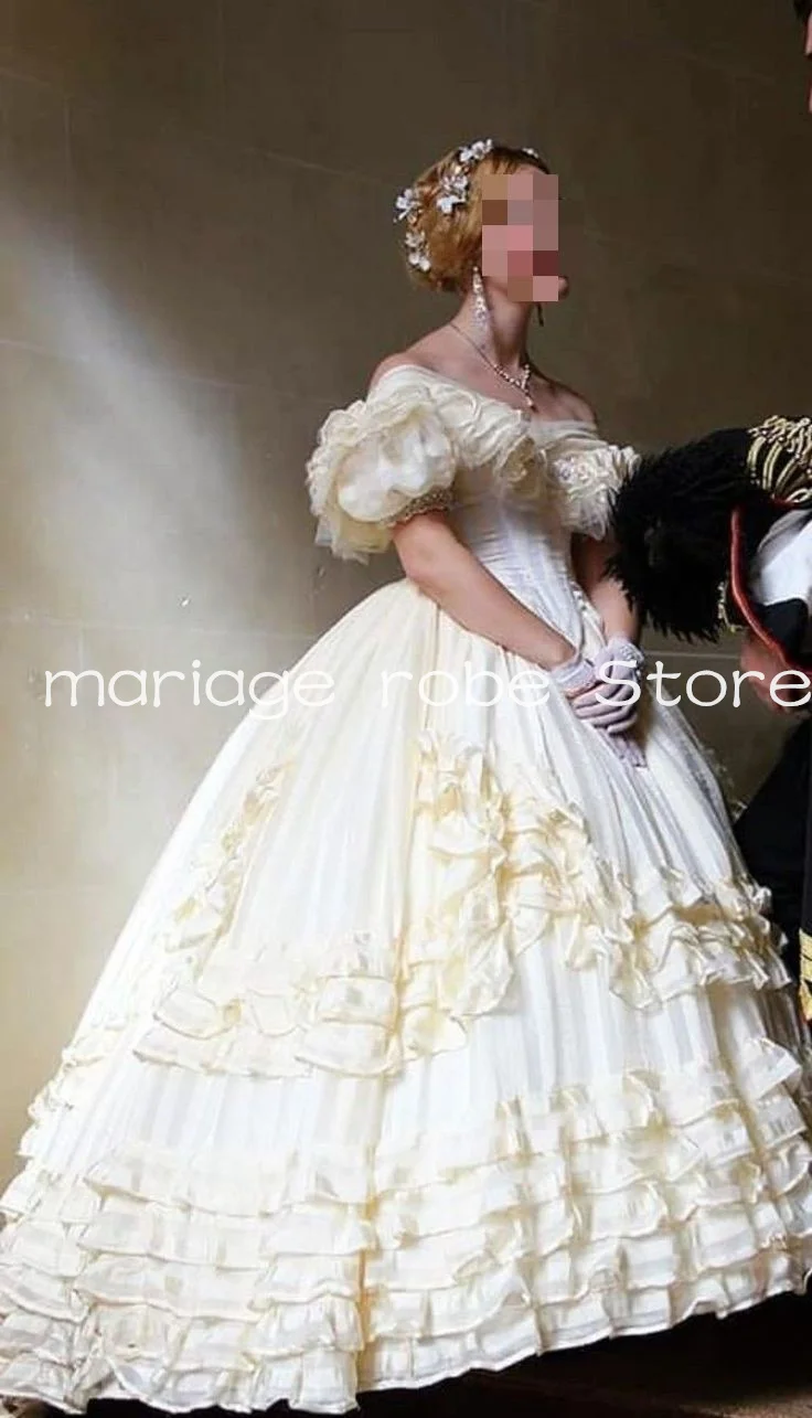 Vintage Princess Sisiy Victorian Wedding Dresses Ruffles Skirt Off Shoulder Bustle Corset Lace-up Bridal Gown Customiszed