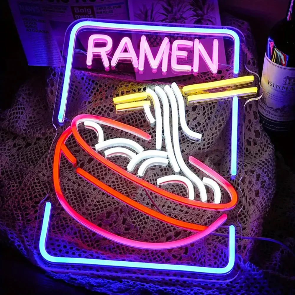 Decoração de parede LED Ramen Neon Sign, USB Powered Neon Light com interruptor para quarto, arte para restaurante, vitrine, decoração de casa