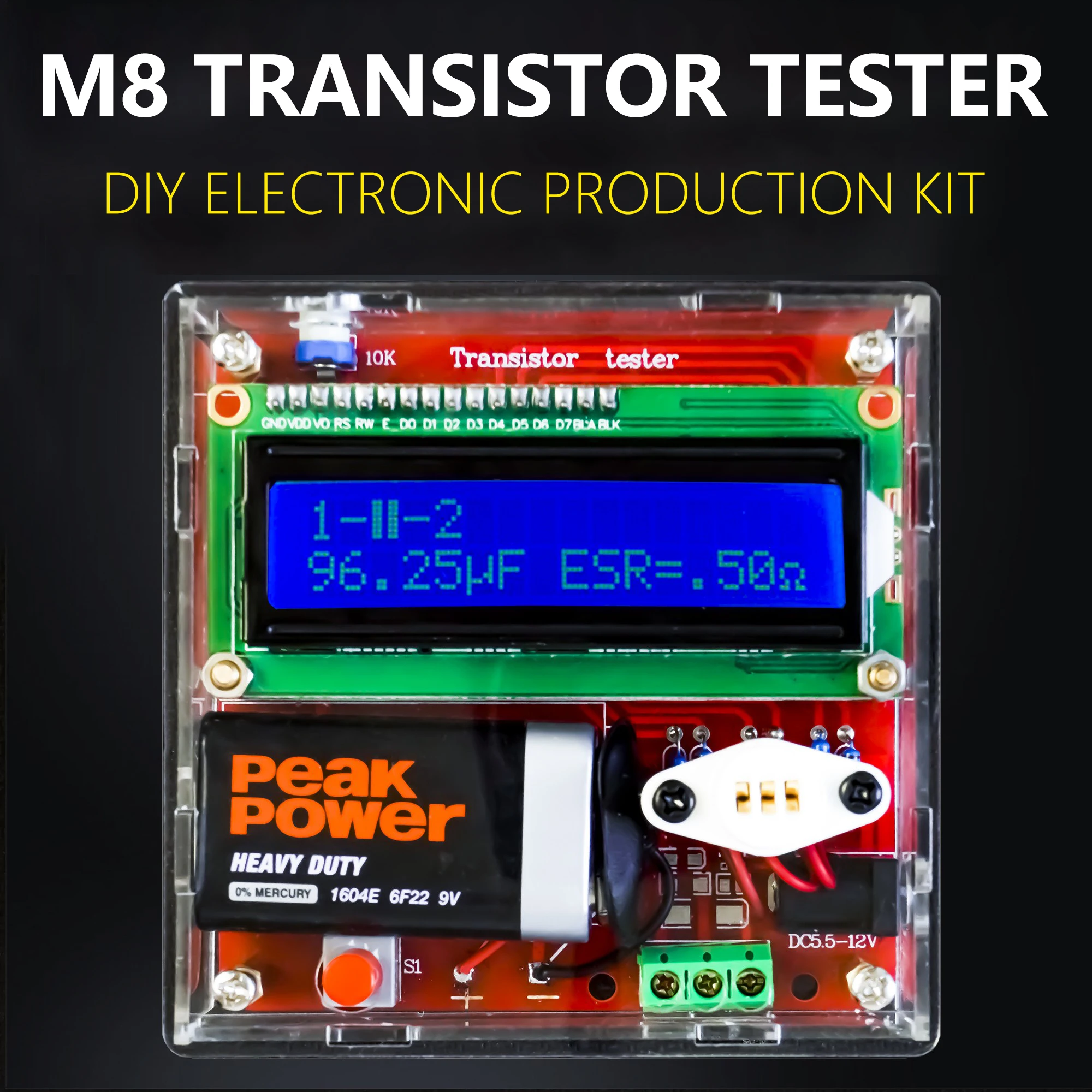 M8 Transistor Tester Multimeter Resistance Capacitance Triode Inductance ESR Meter DIY Welding Assembly Kit