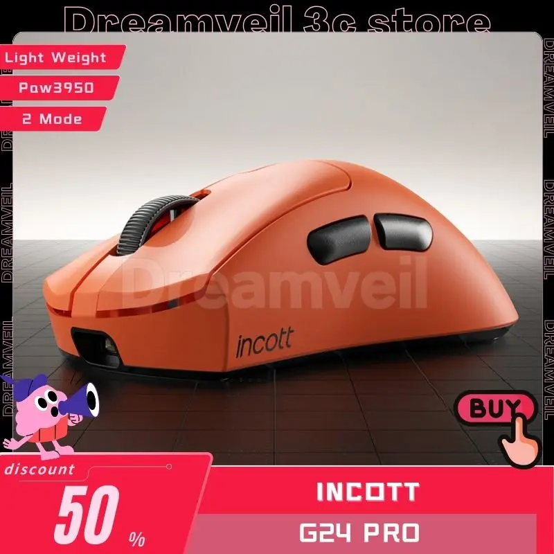 

Incott G24 Pro Wireless Mouse Gaming 2 Mode Light Weight Mouse 2.4g Paw3950 Mouse Support 8k Receiver 32000dpi Gaming Mouse Gift