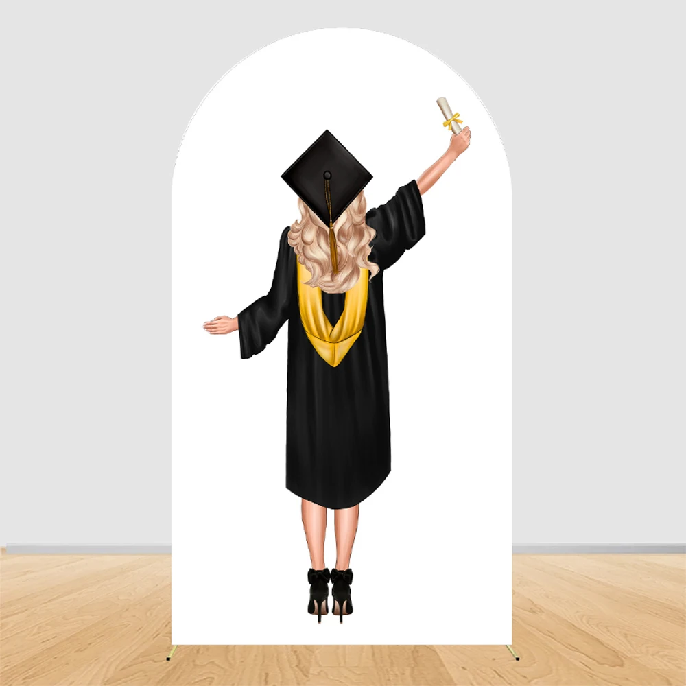Graduation Arch Backdrop Cover 2026 Black Gold Girl Boy Congrats Grad Graduate Prom Party Arched Photography Background Decor view 3