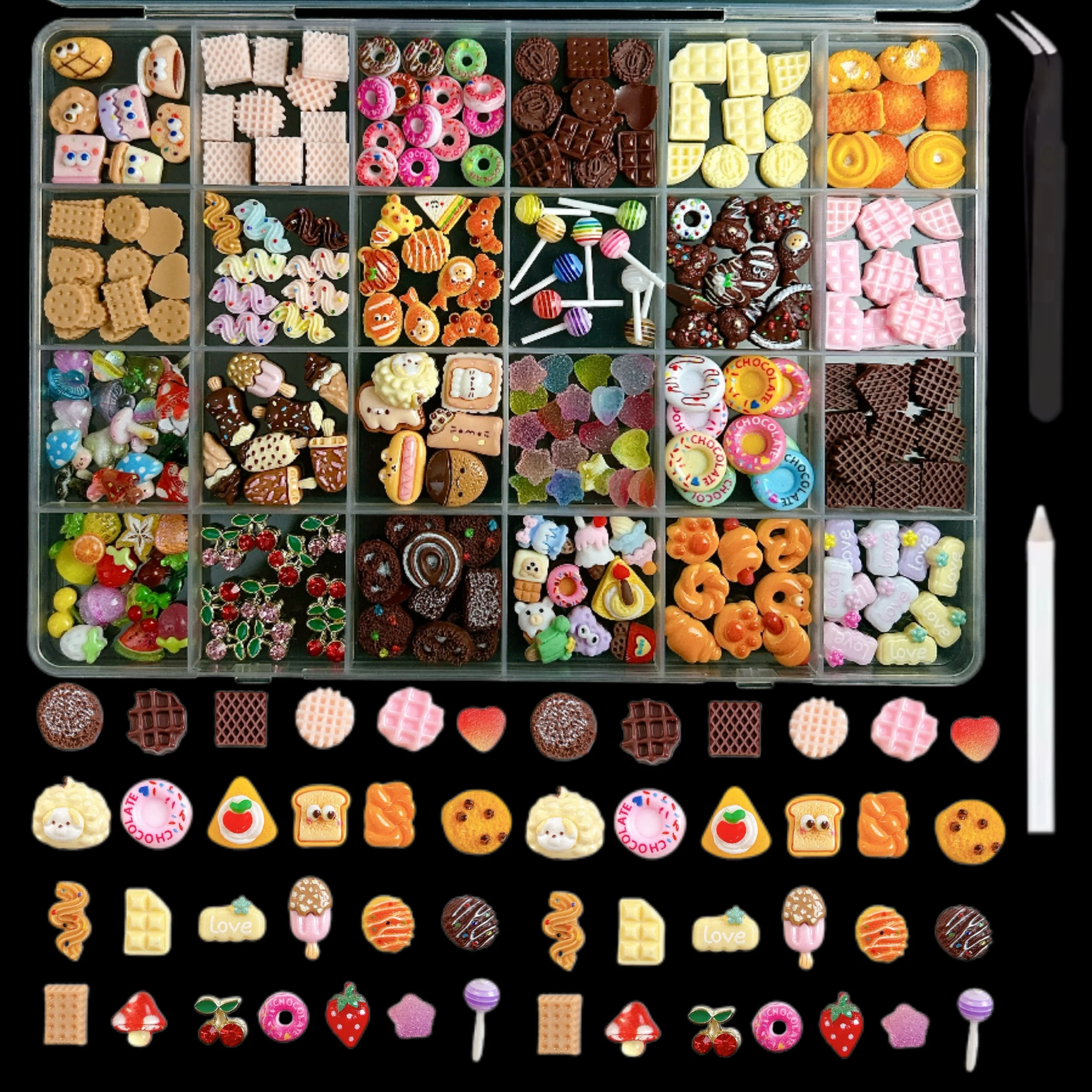 1Box Creative Painted Donut Lollipop Resin Nail Art Charms 3D Simulated Popsicle Big Eye Bread Nail Decorations for Manicure DIY