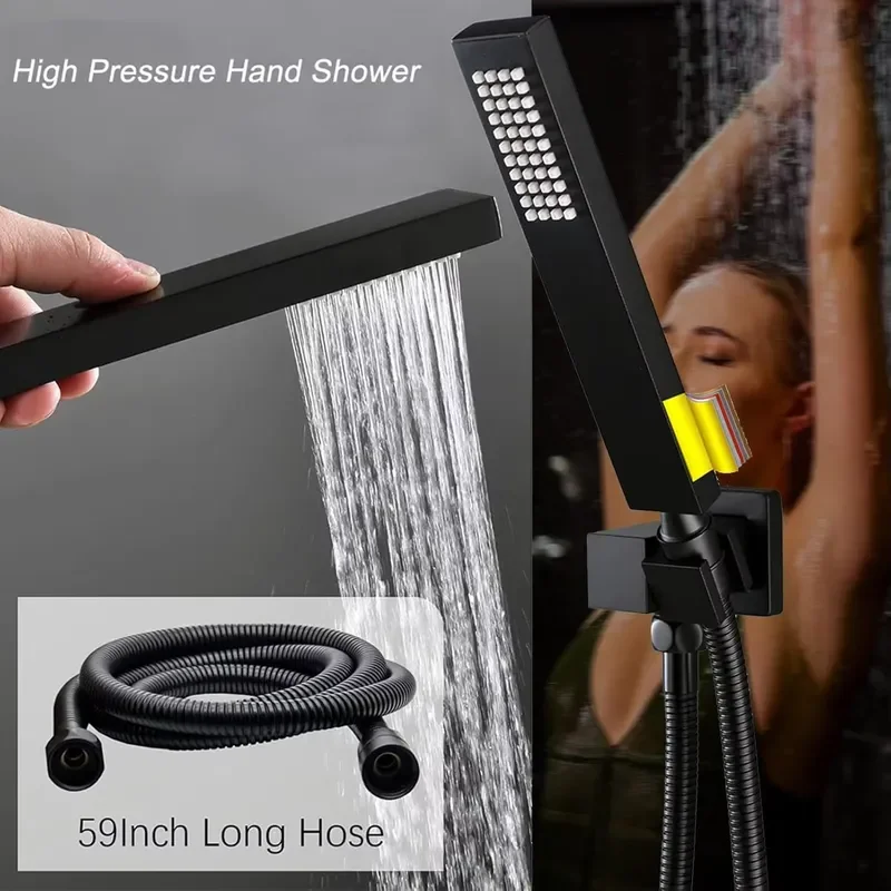 Wall Mounted Matte Black Shower Head Waterfall Bath Shower Faucets Shower System Set view 4