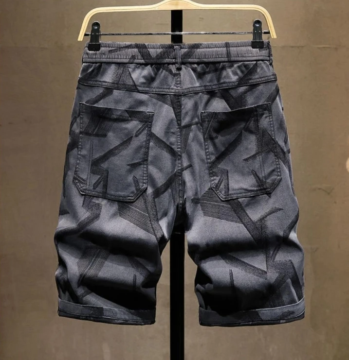 Camouflage Multi-Pocket Cargo Men's Denim Shorts Summer Thin Elastic Waist Streetwear Mens Stretch Jeans Clothing