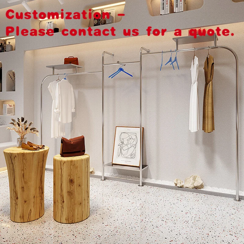 

На заказ.Бутик из нержавеющей стали на заказ, серебряные вешалки для одежды, металлические женские магазины, витрины для одежды, шо