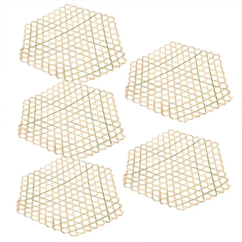 5Pcs Hexagonal Bamboo Mesh Mat Food Decorative Mesh Mat Bamboo Steaming Mat Kindergarten DIY Pendant Display Decoration