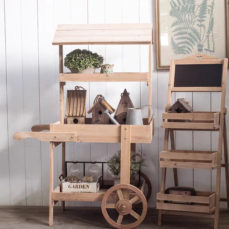 

Fir storage cart retro home balcony flower stand shop window bar creative decoration ornament